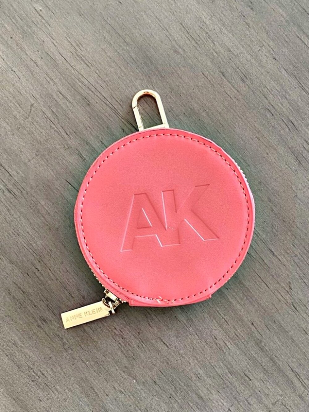 Anne Klein Coin Change Purse Round Pink Logo Lined Belt Hook Faux Leather New